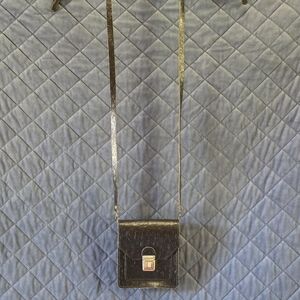 Women’s Artisan-made Black Leather Crossbody Bag with Gold Hardware